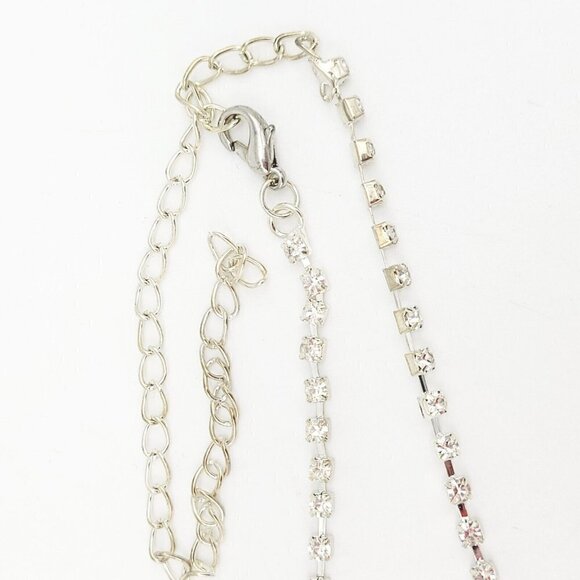 Special Occasion Teardrop Rhinestone Necklace Silver Tone Lavender & Clear NOS - Picture 7 of 8